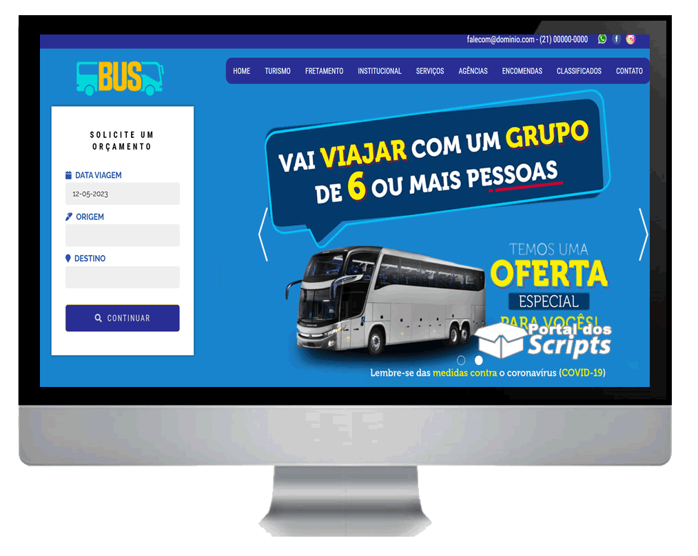Cod.005 - SCRIPT SITE PRONTO PARA TRANSPORTE E AGÊNCIA DE VIAGENS EM PHP Portal Dos Scripts | Os Melhores Scripts Estão Aqui!